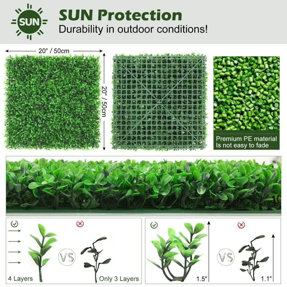 12 Pieces Artificial Peanut Leaf Hedges Panels - Green - Outdoor Privacy Screens