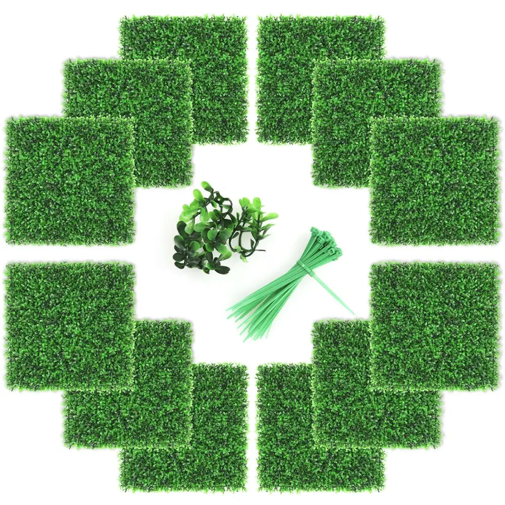 12 Pieces Artificial Peanut Leaf Hedges Panels - Green - Outdoor Privacy Screens