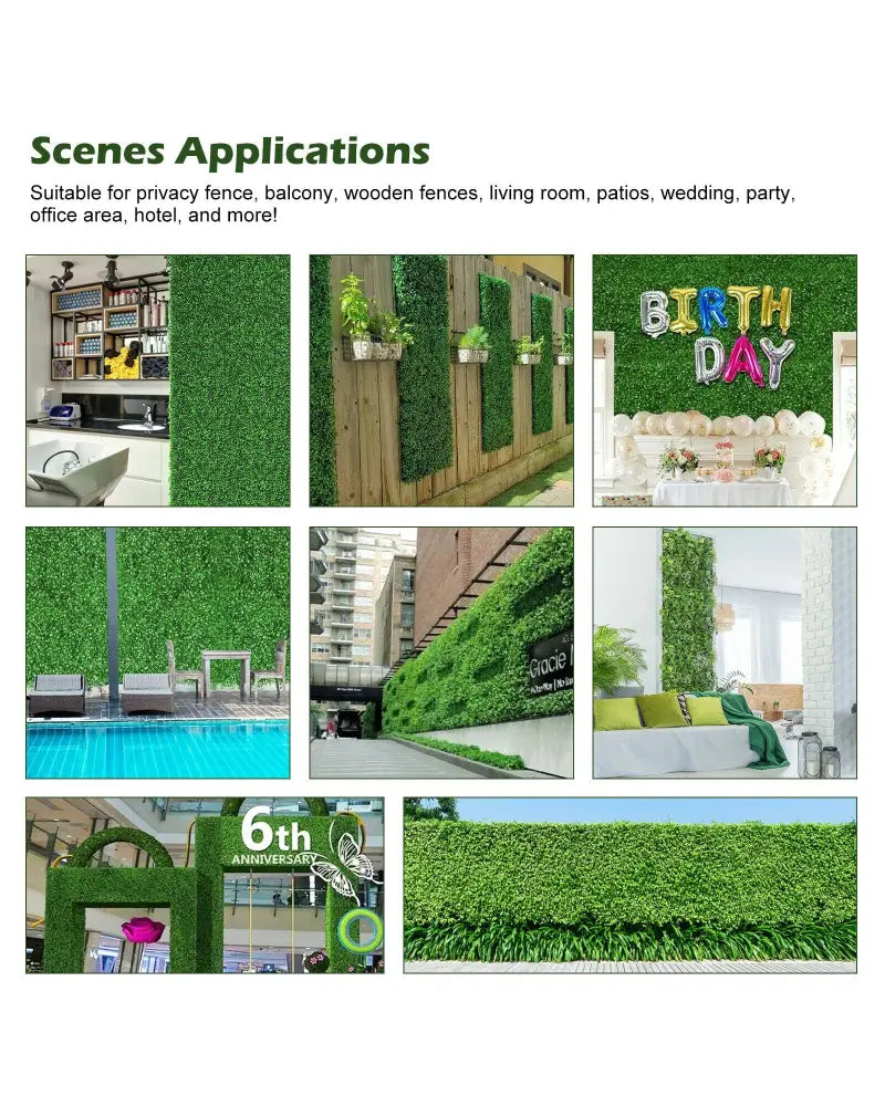 12 Pieces Artificial Peanut Leaf Hedges Panels - Green - Outdoor Privacy Screens