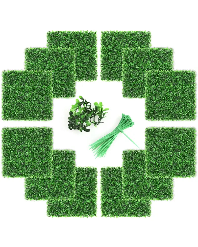 12 Pieces Artificial Peanut Leaf Hedges Panels - Green - Outdoor Privacy Screens