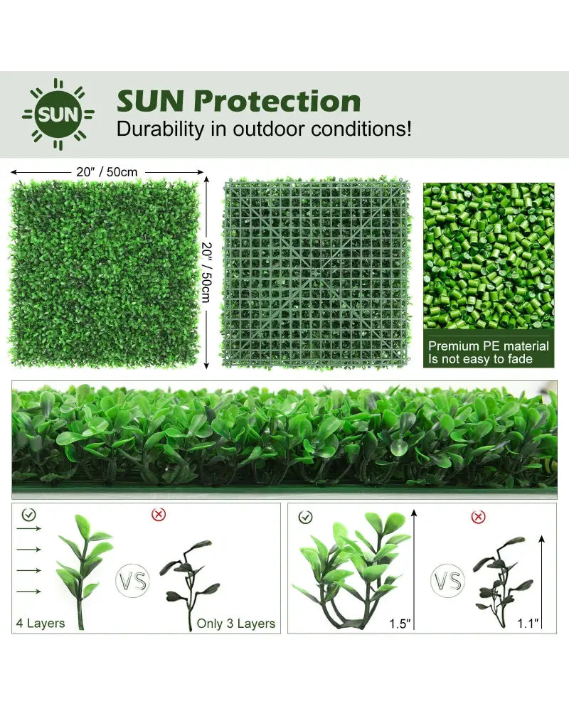 12 Pieces Artificial Peanut Leaf Hedges Panels - Green - Outdoor Privacy Screens
