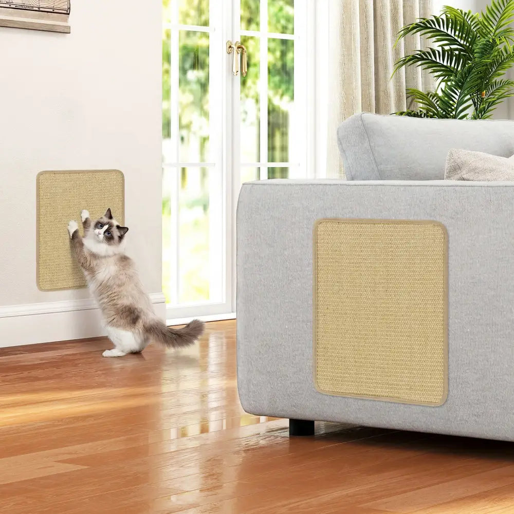 12 Pieces Cat Scratcher Mat Set 16 x 12 Inch Natural Sisal Pads - Natural - Cat Trees Condos & Scratchers