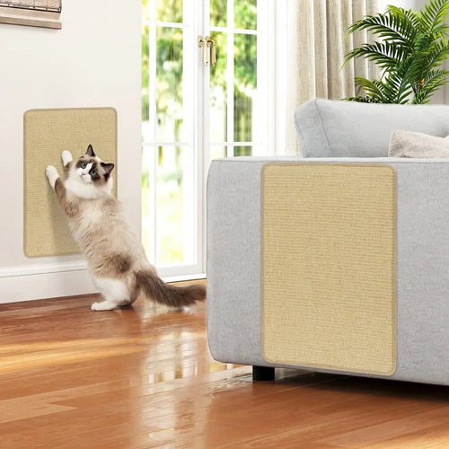 12 Pieces Cat Scratcher Mat Set 24 x 16 Inch Natural Sisal Pads - Natural - Cat Trees Condos & Scratchers
