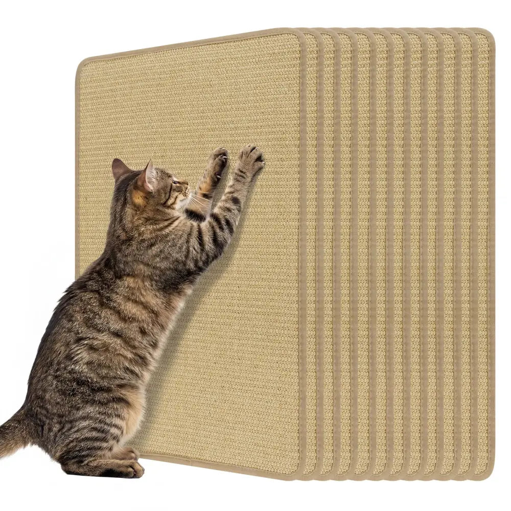 12 Pieces Cat Scratcher Mat Set 24 x 16 Inch Natural Sisal Pads - Natural - Cat Trees Condos & Scratchers