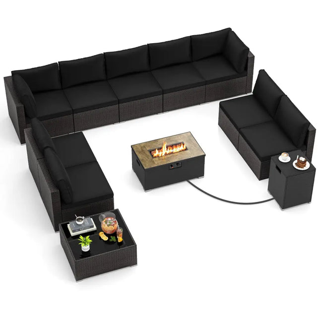 12 Pieces Outdoor Furniture Set with 32 Inch Fire Pit Table and Propane Tank Cover - Patio Conversation Sets