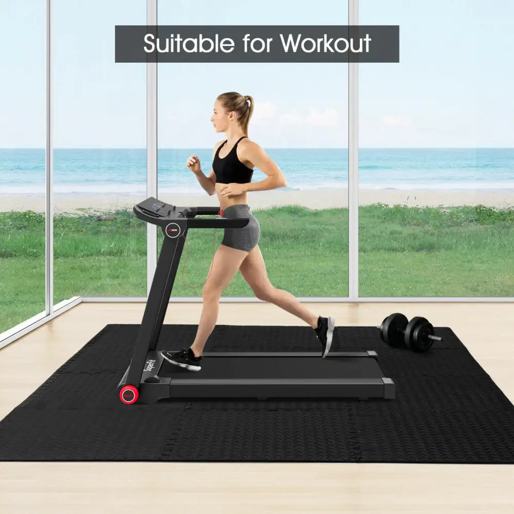 12 Pieces Puzzle Interlocking Flooring Mat with Anti-slip and Waterproof Surface-Black - Black - Baby Gyms & Playmats