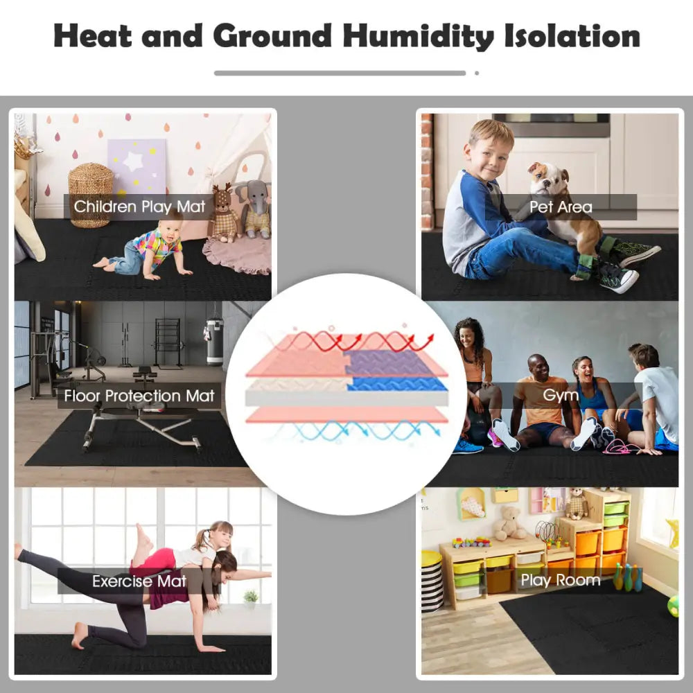 12 Pieces Puzzle Interlocking Flooring Mat with Anti-slip and Waterproof Surface-Black - Black - Baby Gyms & Playmats