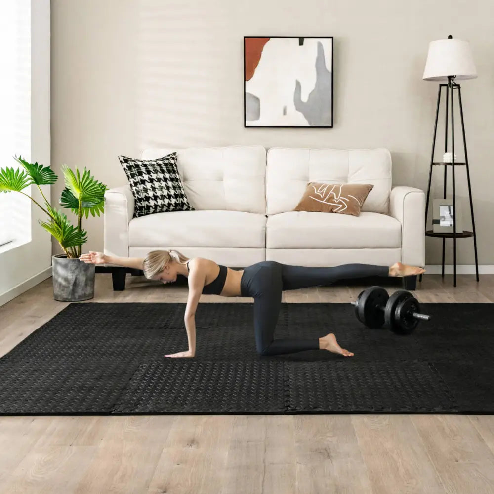 12 Pieces Puzzle Interlocking Flooring Mat with Anti-slip and Waterproof Surface-Black - Black - Baby Gyms & Playmats