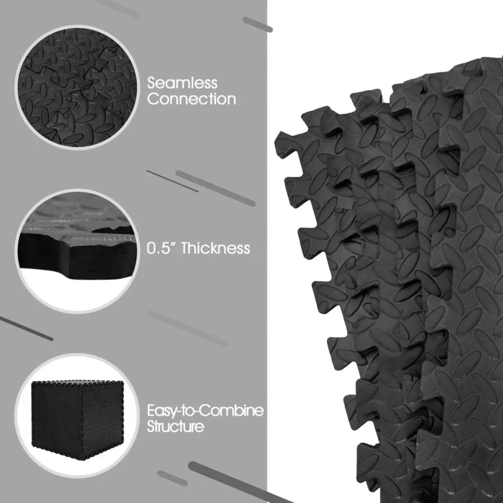 12 Pieces Puzzle Interlocking Flooring Mat with Anti-slip and Waterproof Surface-Black - Black - Baby Gyms & Playmats