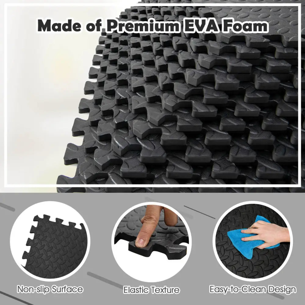 12 Pieces Puzzle Interlocking Flooring Mat with Anti-slip and Waterproof Surface-Black - Black - Baby Gyms & Playmats