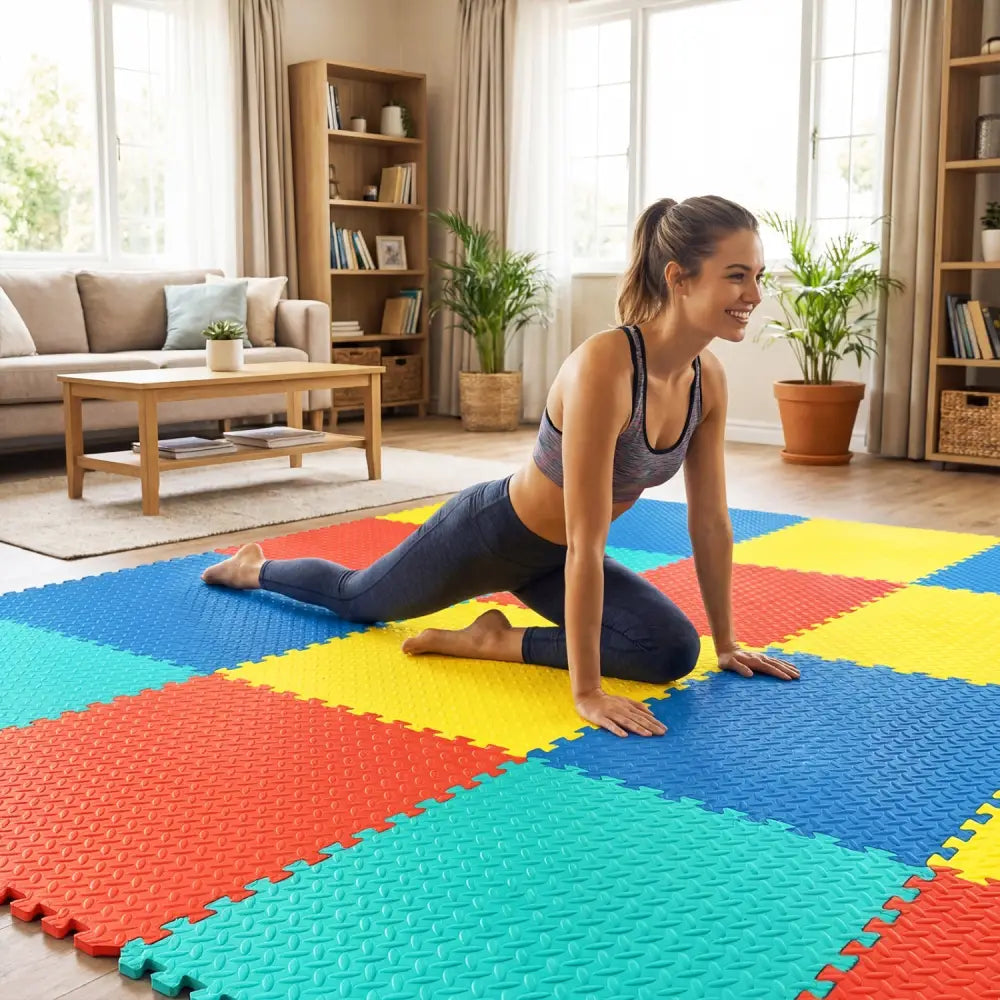 12 Pieces Puzzle Interlocking Flooring Mat with Anti-slip and Waterproof Surface-Multicolor - Multicolor - Baby Gyms &