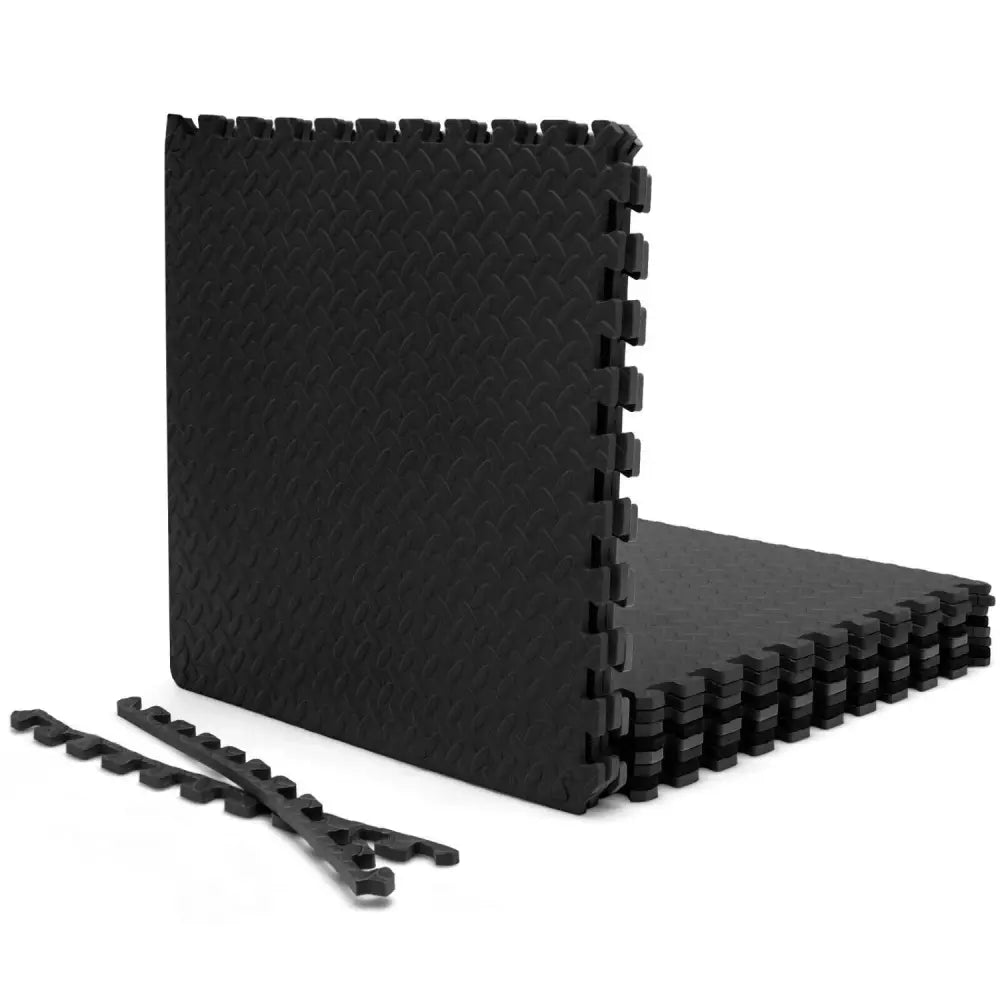 12 Pieces Puzzle Interlocking Flooring Mat with Anti-slip and Waterproof Surface-Black - Black - Baby Gyms & Playmats