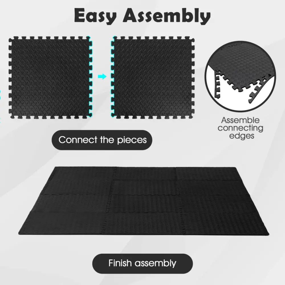 12 Pieces Puzzle Interlocking Flooring Mat with Anti-slip and Waterproof Surface-Black - Black - Baby Gyms & Playmats