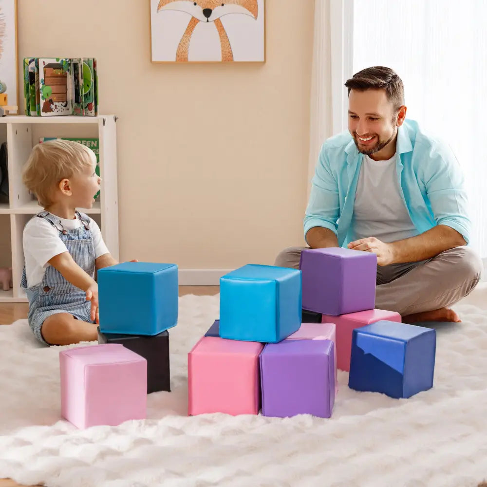 12 Pieces Soft Foam Building Blocks Climbing Foam Cubes Set for Kids-Deep Multicolor - Deep Multicolor - Climbers &