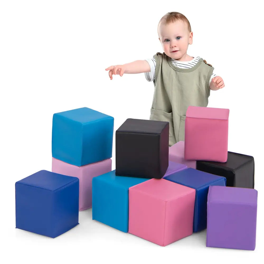 12 Pieces Soft Foam Building Blocks Climbing Foam Cubes Set for Kids-Deep Multicolor - Deep Multicolor - Climbers &