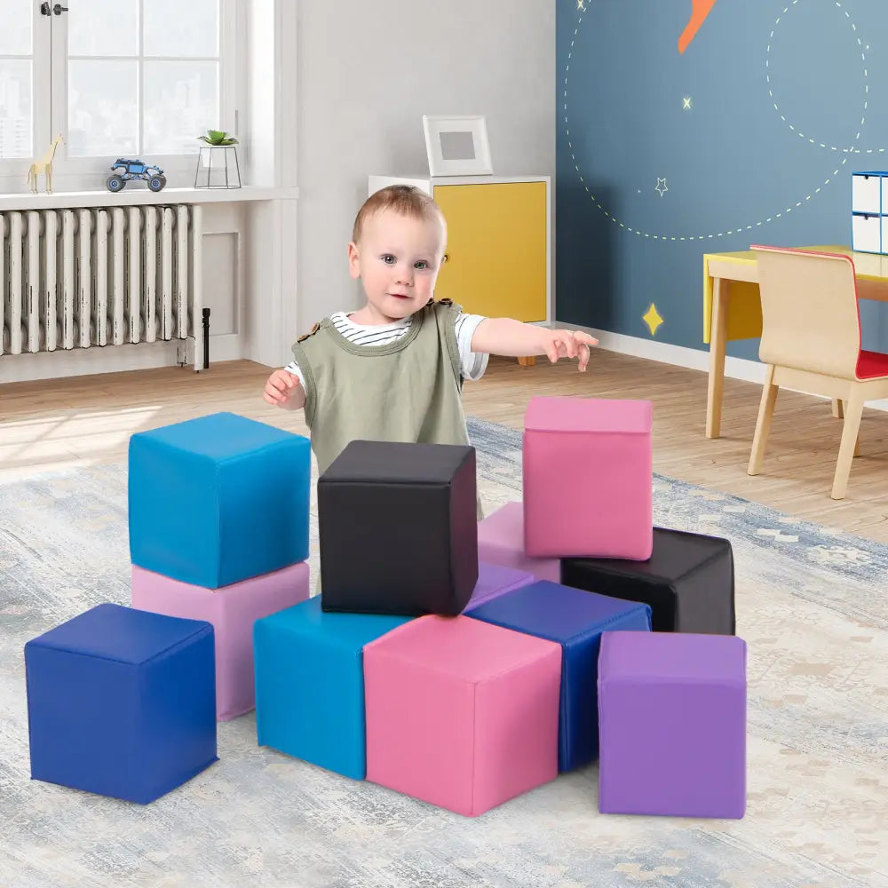 12 Pieces Soft Foam Building Blocks Climbing Foam Cubes Set for Kids-Deep Multicolor - Deep Multicolor - Climbers &
