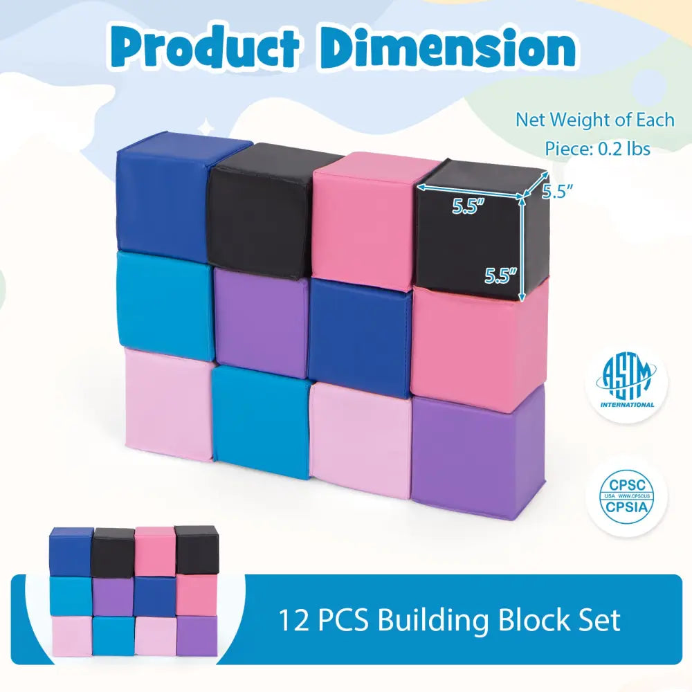 12 Pieces Soft Foam Building Blocks Climbing Foam Cubes Set for Kids-Deep Multicolor - Deep Multicolor - Climbers &