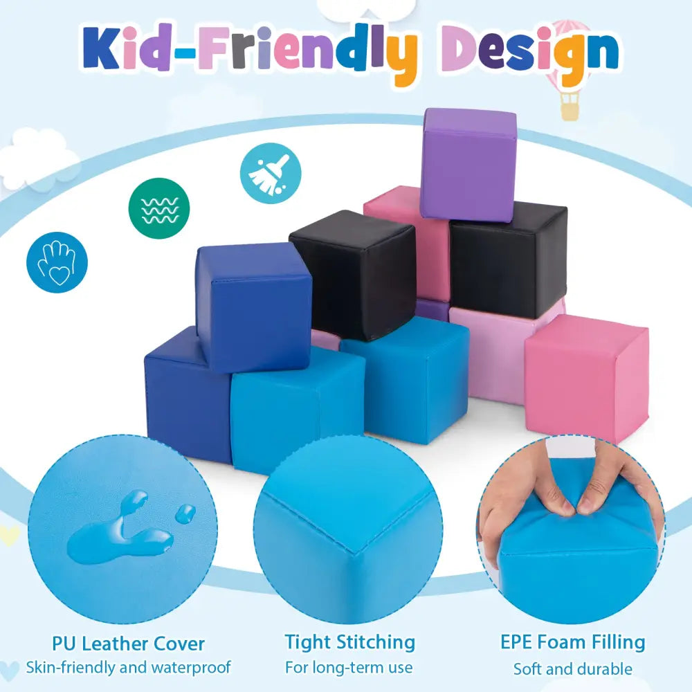 12 Pieces Soft Foam Building Blocks Climbing Foam Cubes Set for Kids-Deep Multicolor - Deep Multicolor - Climbers &