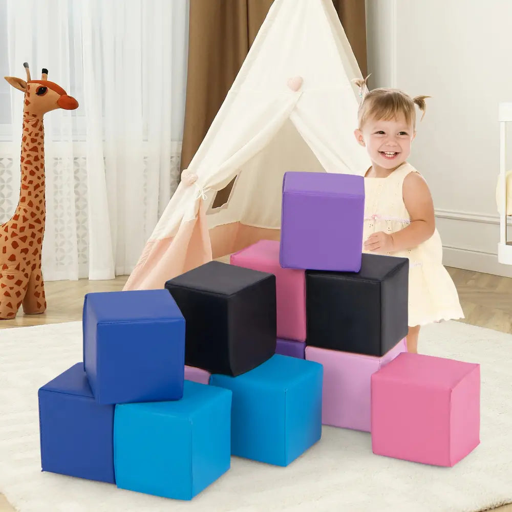 12 Pieces Soft Foam Building Blocks Climbing Foam Cubes Set for Kids-Deep Multicolor - Deep Multicolor - Climbers &