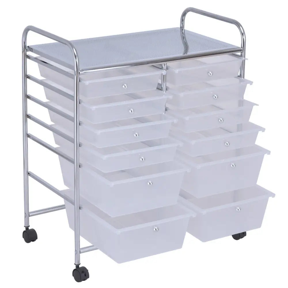12 Storage Drawer Organizer Bins Rolling Cart - White - File Cabinets
