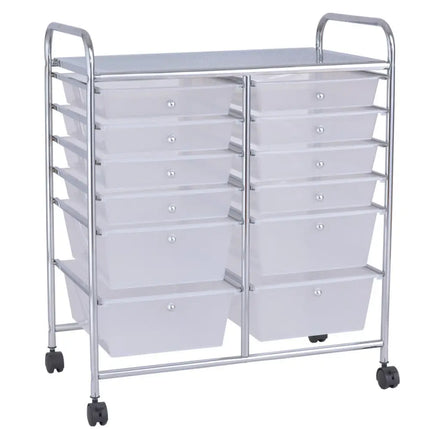 12 Storage Drawer Organizer Bins Rolling Cart - White - File Cabinets