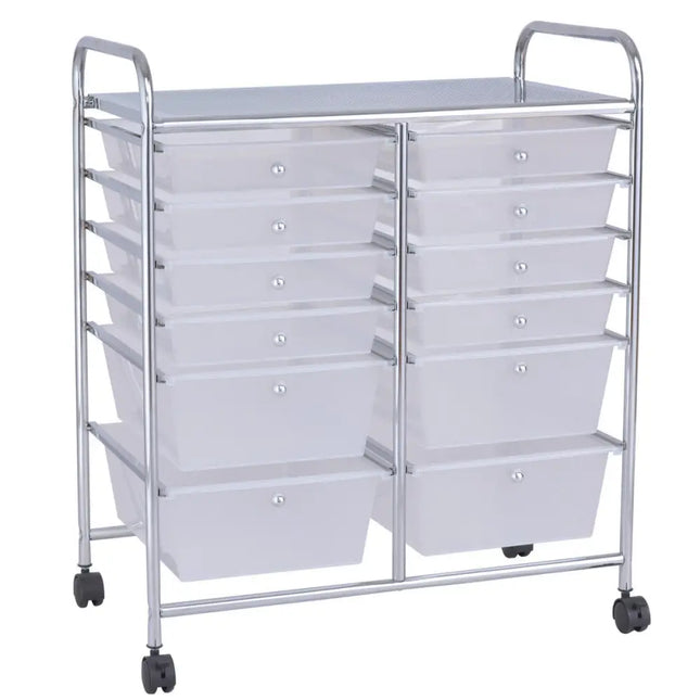 12 Storage Drawer Organizer Bins Rolling Cart - White - File Cabinets
