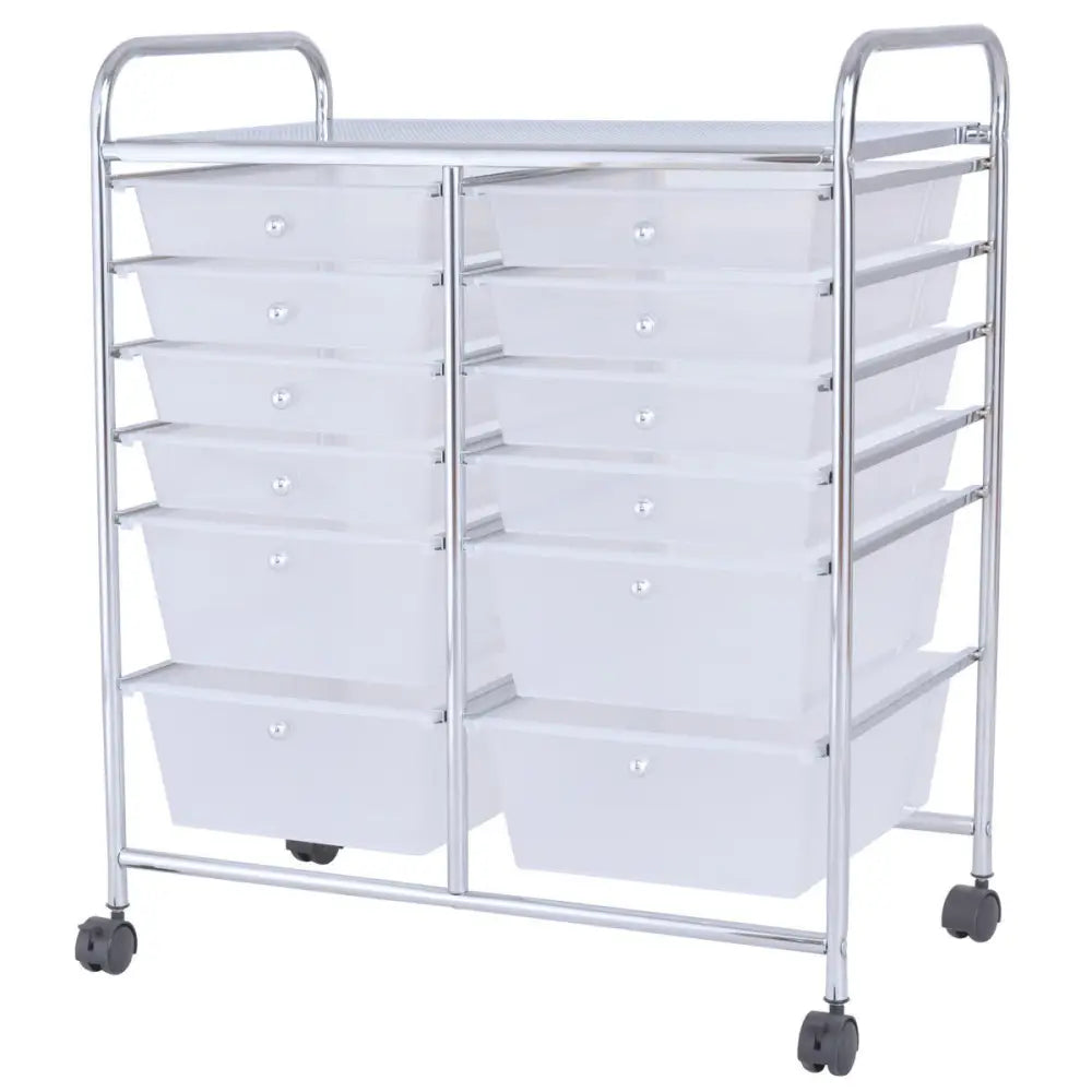 12 Storage Drawer Organizer Bins Rolling Cart - White - File Cabinets