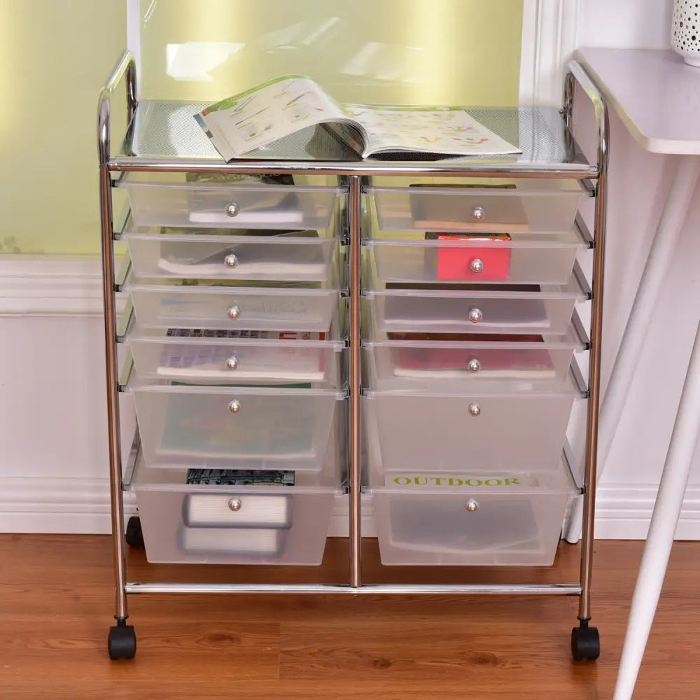 12 Storage Drawer Organizer Bins Rolling Cart - White - File Cabinets