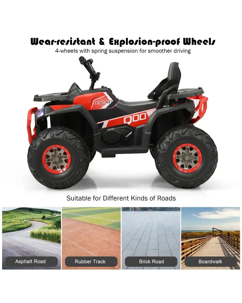 12 V Kids Electric 4-Wheeler ATV Quad with MP3 and LED Lights-Red - Red - Powered Ride On Toys