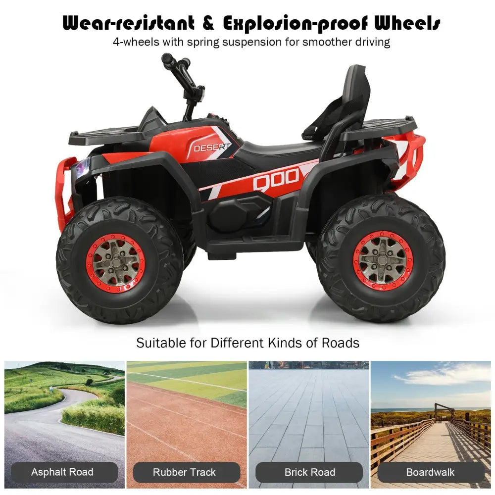 12 V Kids Electric 4-Wheeler ATV Quad with MP3 and LED Lights-Red - Red - Powered Ride On Toys
