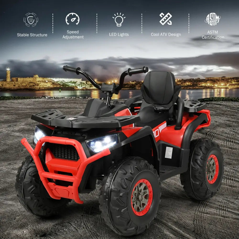 12 V Kids Electric 4-Wheeler ATV Quad with MP3 and LED Lights-Red - Red - Powered Ride On Toys