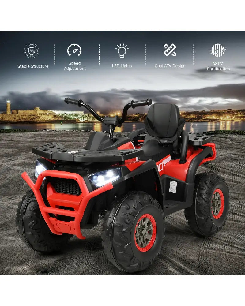 12 V Kids Electric 4-Wheeler ATV Quad with MP3 and LED Lights-Red - Red - Powered Ride On Toys