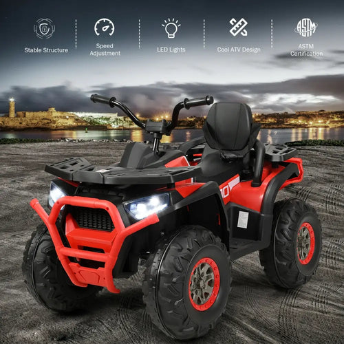 12 V Kids Electric 4-Wheeler ATV Quad with MP3 and LED Lights-Red - Red - Powered Ride On Toys
