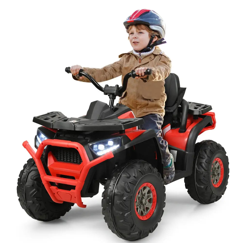 12 V Kids Electric 4-Wheeler ATV Quad with MP3 and LED Lights-Red - Red - Powered Ride On Toys