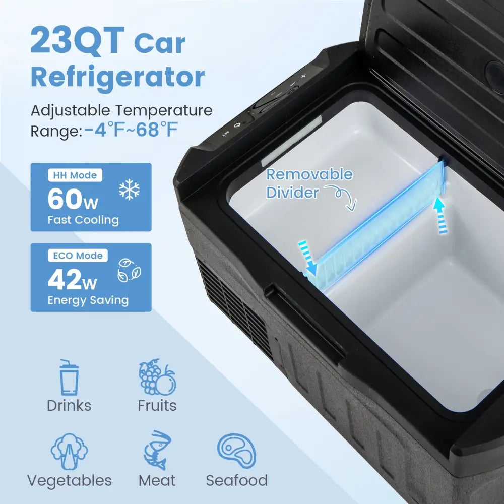 12 Volt Car Refrigerator with Adjustable Range and Divider for Camping RV Travel Fishing Home-S - Coolers