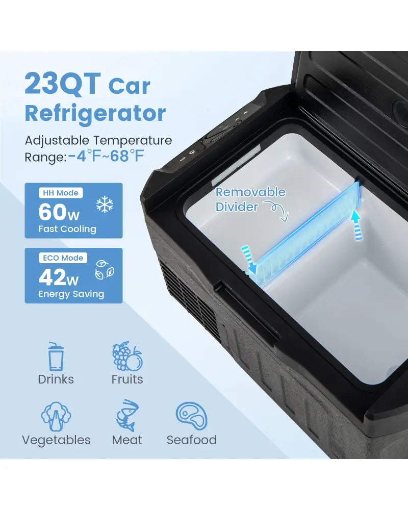 12 Volt Car Refrigerator with Adjustable Range and Divider for Camping RV Travel Fishing Home-S - Coolers
