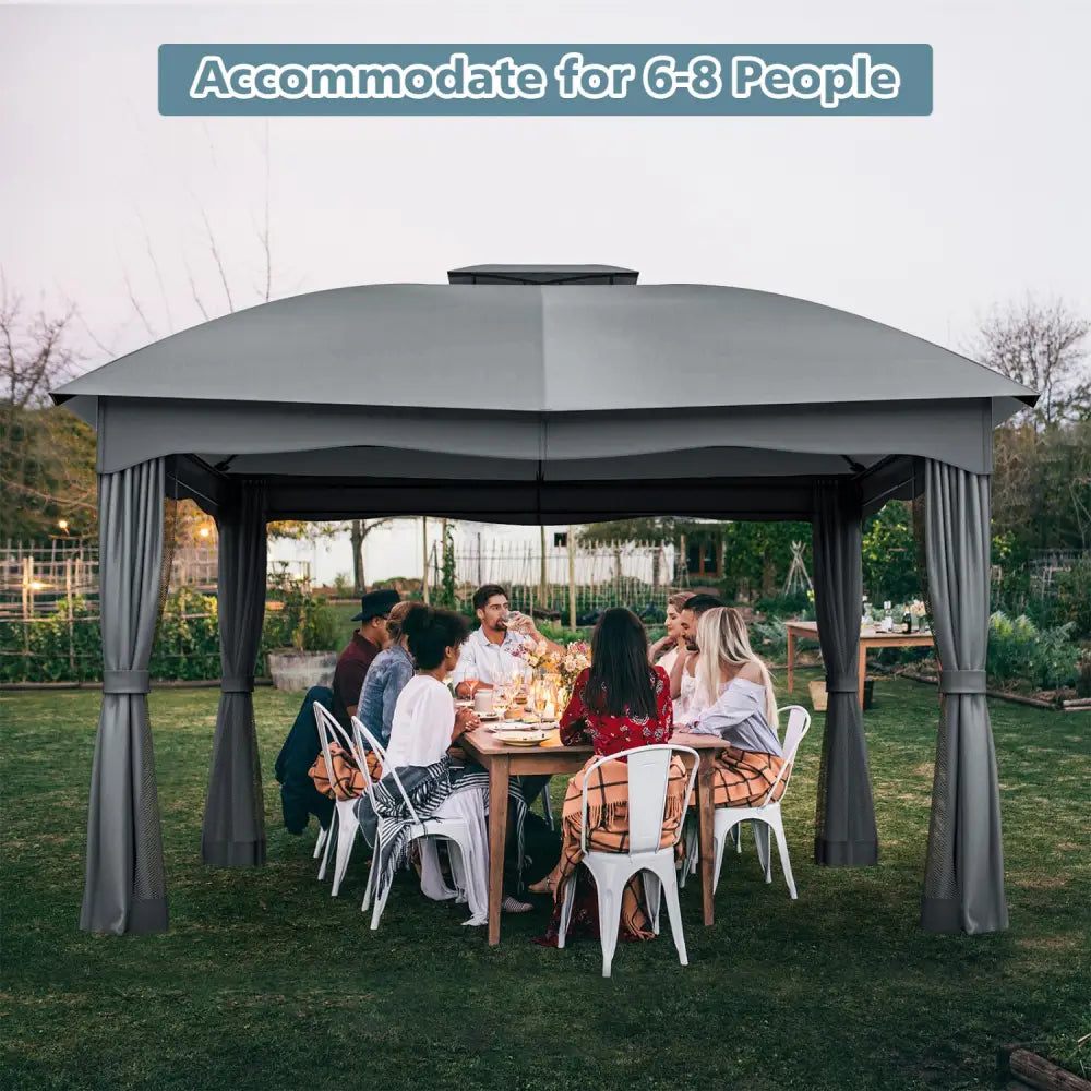 12 x 10 Feet Canopy Double Vented Heavy Duty Steel Gazebo-Gray - Gray - Gazebos