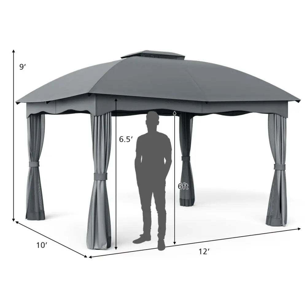 12 x 10 Feet Canopy Double Vented Heavy Duty Steel Gazebo-Gray - Gray - Gazebos