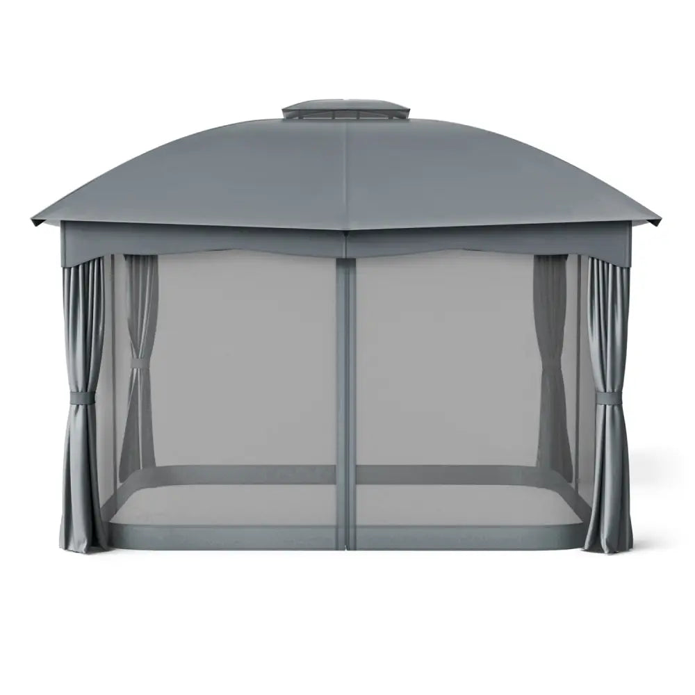 12 x 10 Feet Canopy Double Vented Heavy Duty Steel Gazebo-Gray - Gray - Gazebos
