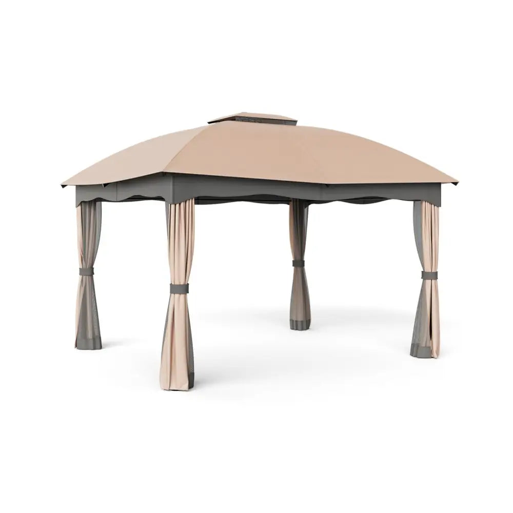 12 x 10 Feet Double Vented Heavy Duty Steel Gazebo Patio Canopy - Brown - Gazebos