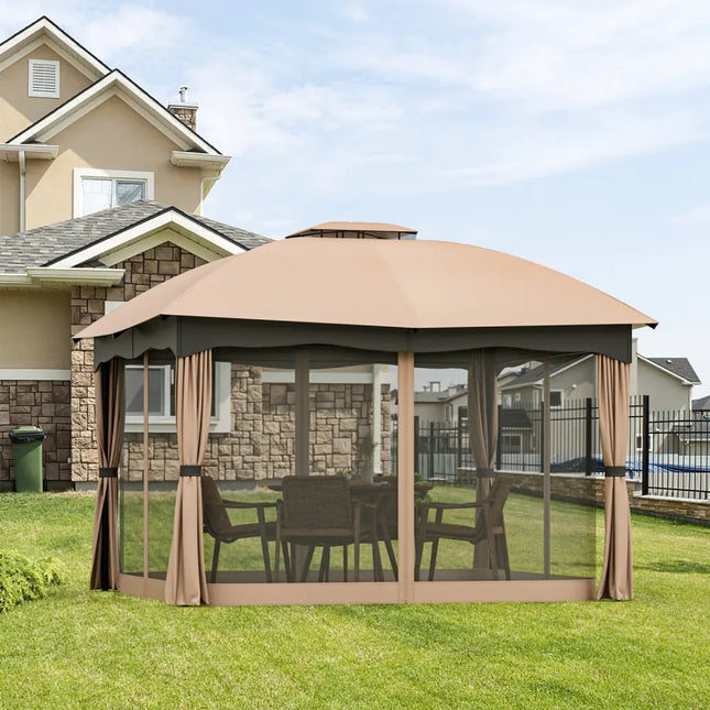 12 x 10 Feet Double Vented Heavy Duty Steel Gazebo Patio Canopy - Brown - Gazebos
