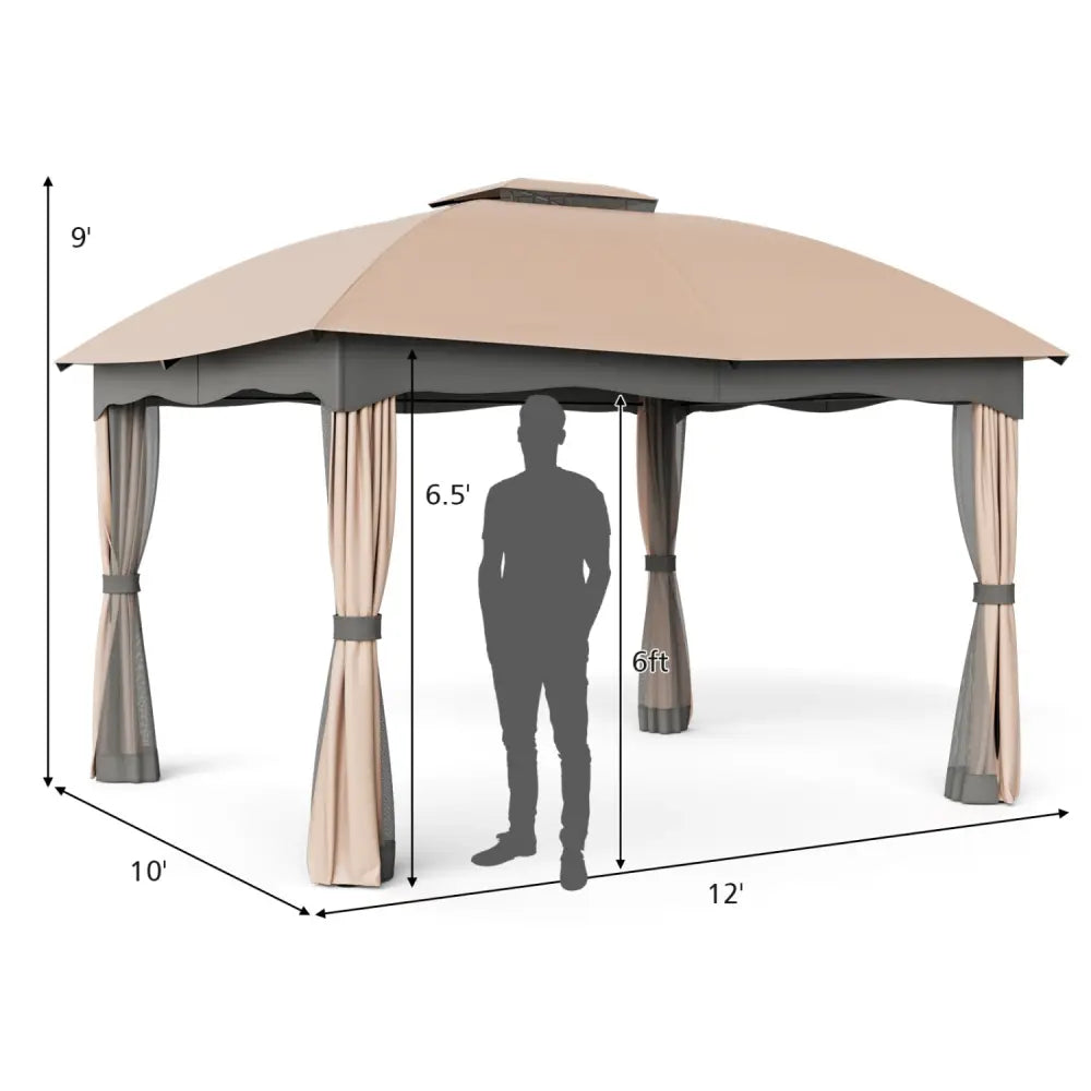 12 x 10 Feet Double Vented Heavy Duty Steel Gazebo Patio Canopy - Brown - Gazebos