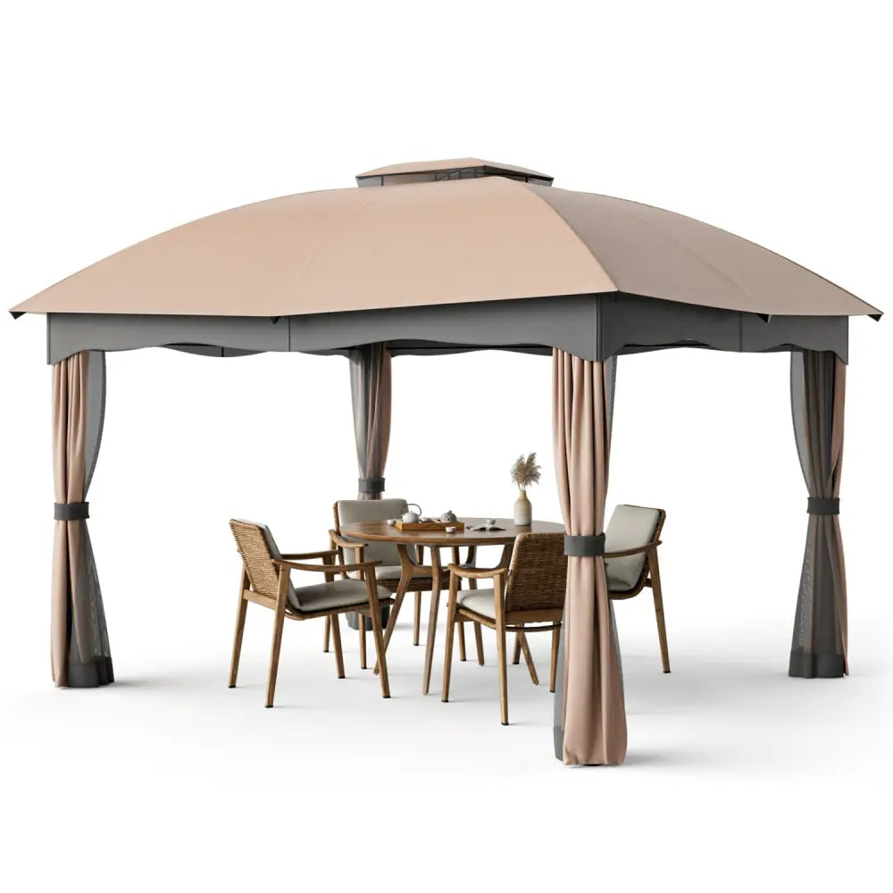 12 x 10 Feet Double Vented Heavy Duty Steel Gazebo Patio Canopy - Brown - Gazebos