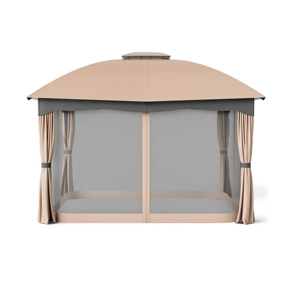 12 x 10 Feet Double Vented Heavy Duty Steel Gazebo Patio Canopy - Brown - Gazebos