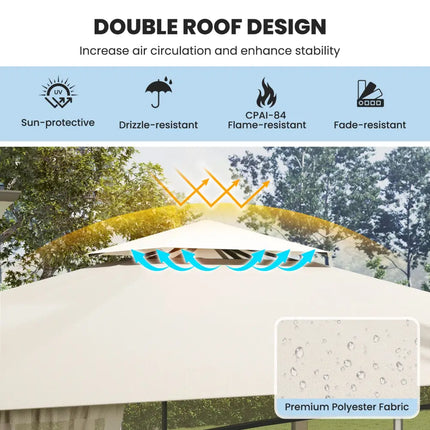 12 x 10 Feet Outdoor Patio Gazebo with Netting and 2-Tier Canopy Roof-Beige - Beige - Gazebos