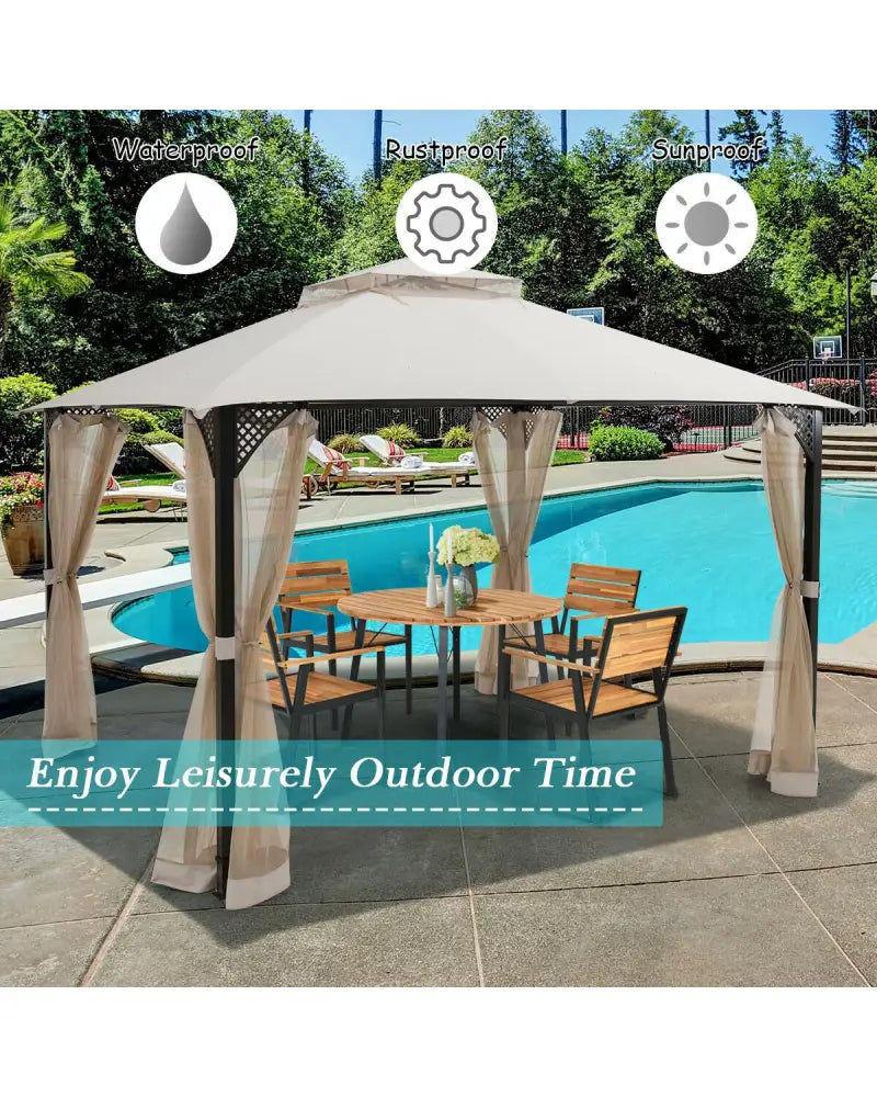 12â™ x 10â™Outdoor Double Top Patio Gazebo-Beige - Beige - Gazebos