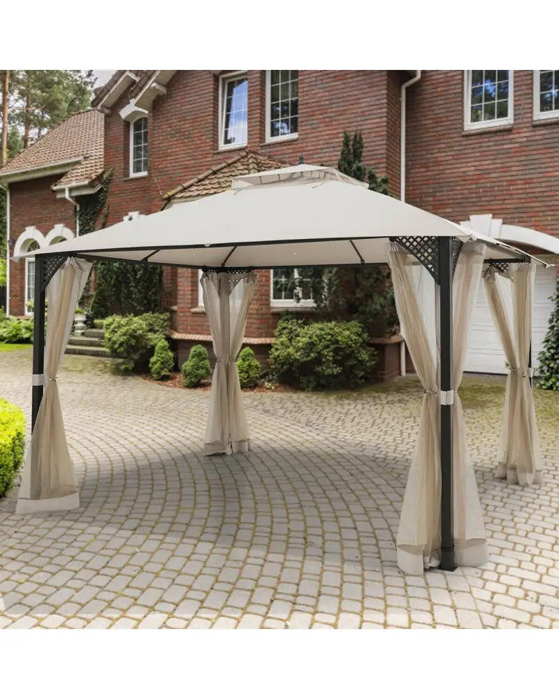12â™ x 10â™Outdoor Double Top Patio Gazebo-Beige - Beige - Gazebos
