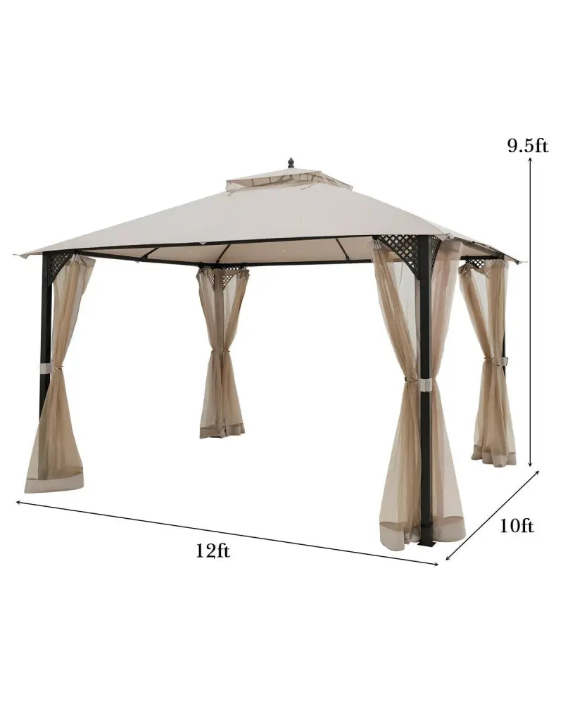 12â™ x 10â™Outdoor Double Top Patio Gazebo-Beige - Beige - Gazebos