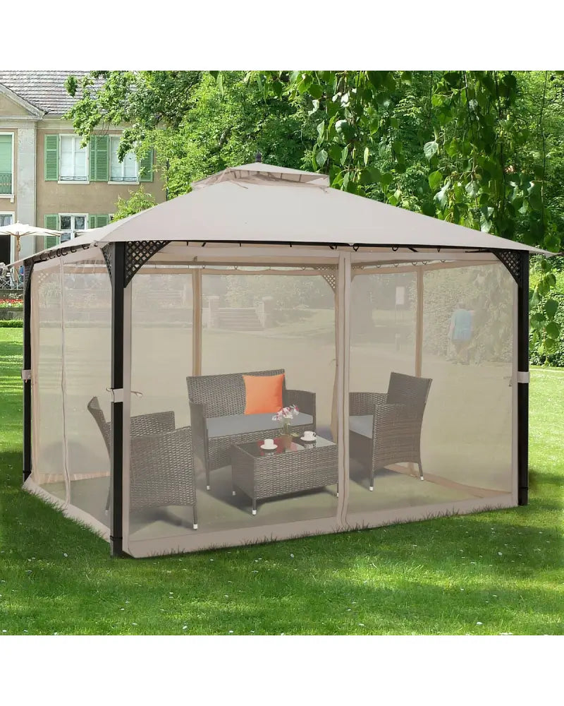 12â™ x 10â™Outdoor Double Top Patio Gazebo-Beige - Beige - Gazebos