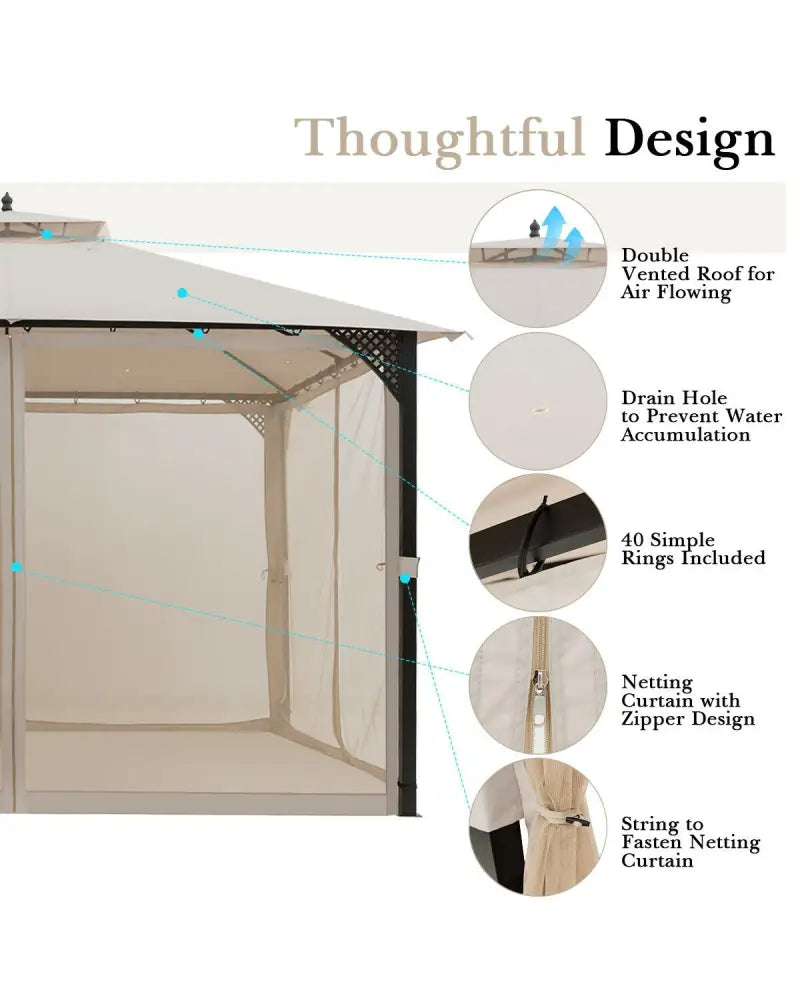 12â™ x 10â™Outdoor Double Top Patio Gazebo-Beige - Beige - Gazebos
